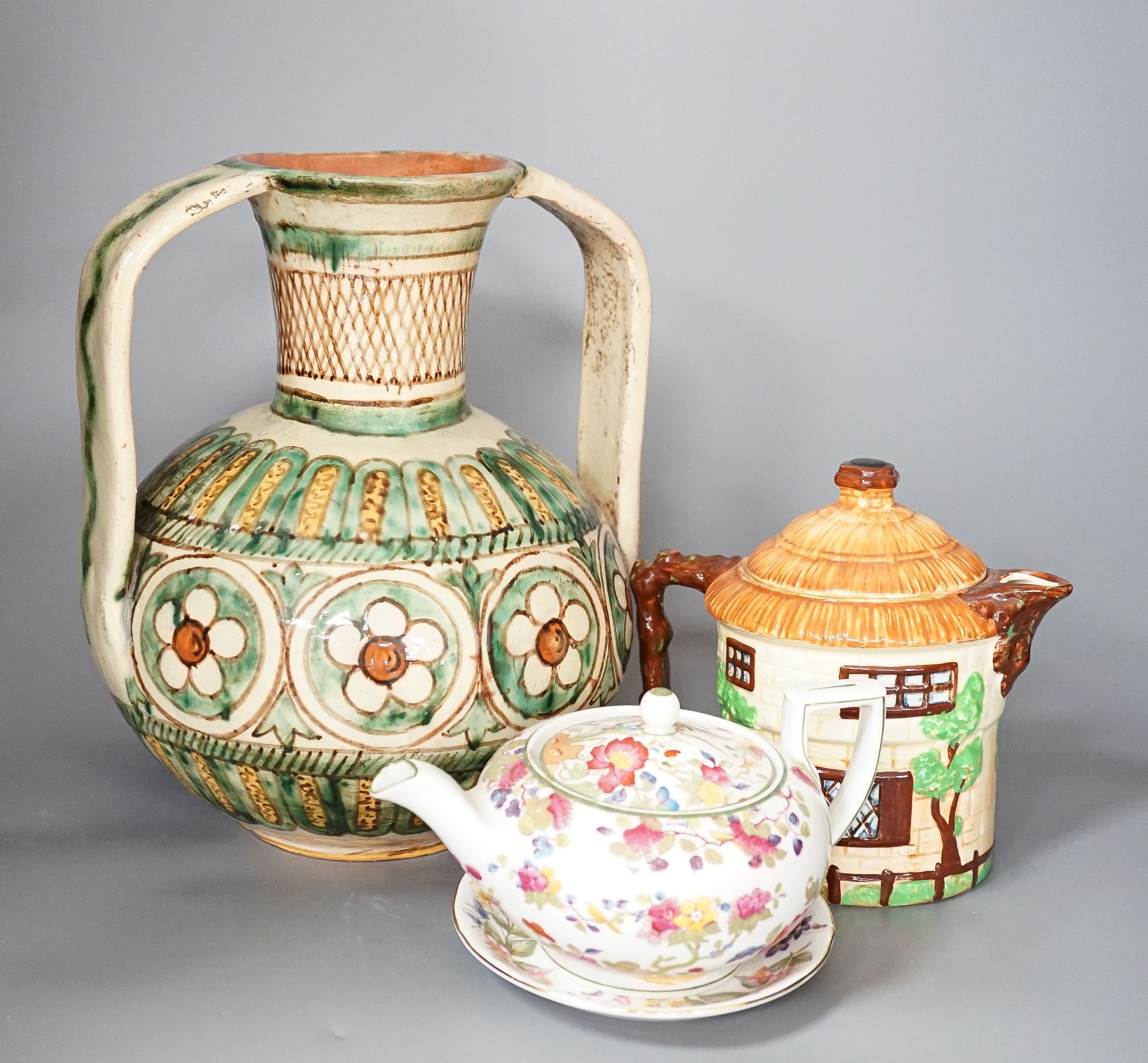 A Crown Staffordshire fifty nine piece part tea set and dessert service, central flowers and gilt borders
